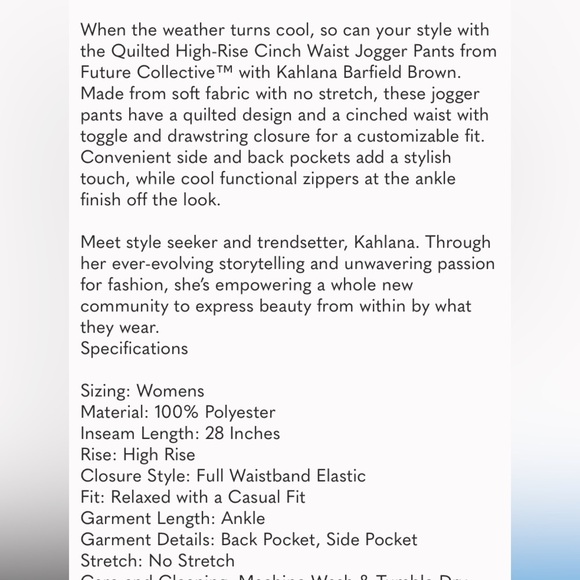 44.Future Collective Quilted High-Rise Cinch Waist Jogger Pants - Picture 5 of 12